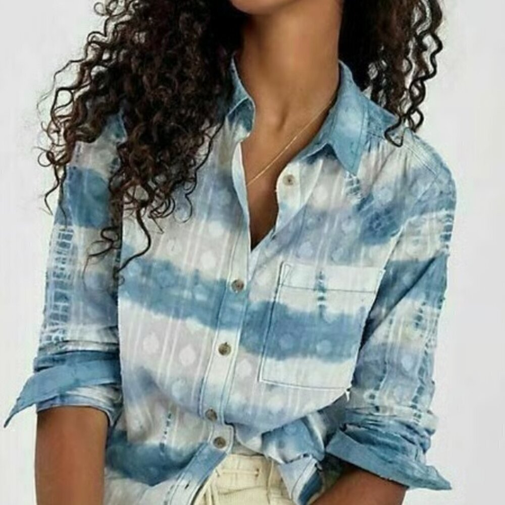 Pilcro Anthropologie Janesse Tie Die Button Up Shirt Blue & White Sz XS